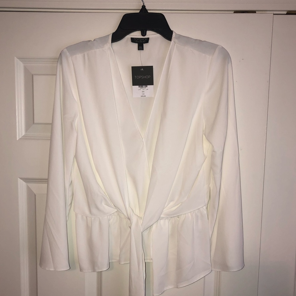 TOPSHOP white long sleeve blouse with tie